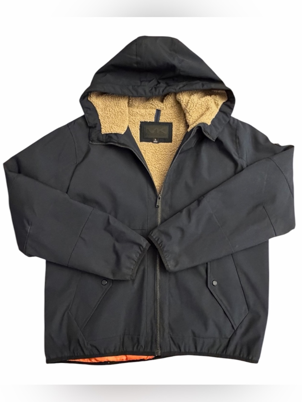 MK Men's Navy Blue Hooded Sherpa-Lined Jacket